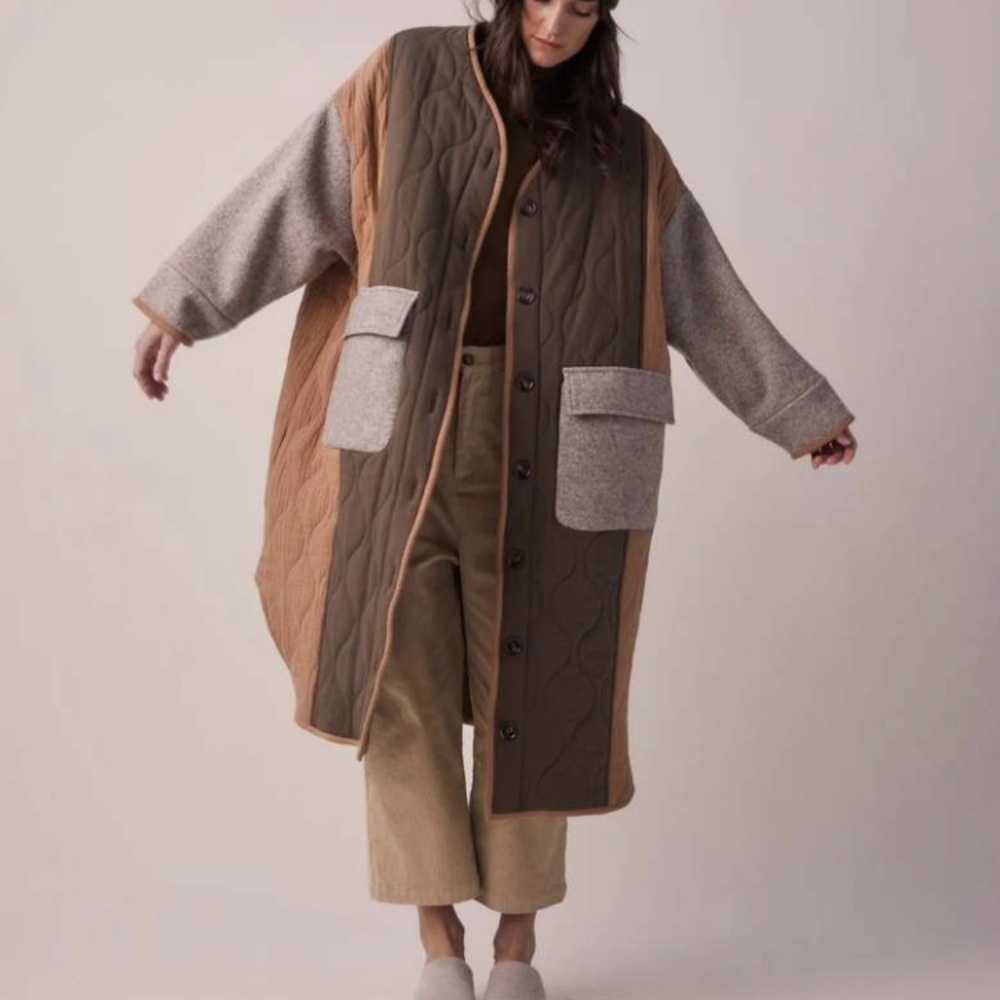 Amente Patch Quilted Wool/Cotten Blend Coat NWT